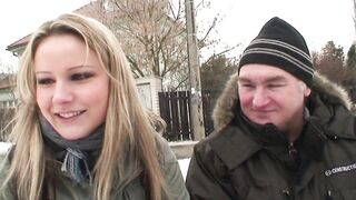 Old pervert fucks his granddaughter outside in winter
