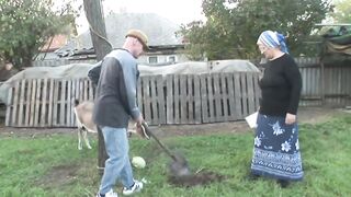 Big booty granny likes cum on breasts and outdoor fuck