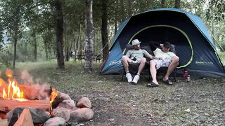 Sucking his mushroom head while camping