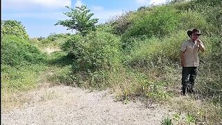 The immoral old stepfather records his two busty and curvy stepdaughters having lesbian sex in the countryside.