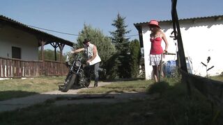 Wild sexy sexy whore rides a biggest solid cock outdoor