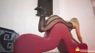 Golden-haired PAWG in Black Bodystocking Teases Then Rides Raw Until Deep Creampie POV