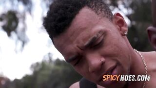 Busty Golden-haired Playgirl Getting DPed by two Black Studs - Rebel Rhyder