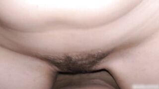 Covered the golden-haired's hairy twat with thick goo