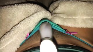 orgasm below the sheet, a very soaked mini strap