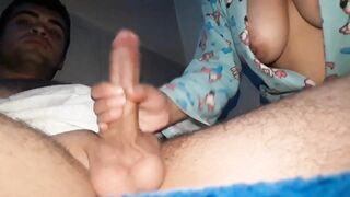 MILF Stepmother goes into her stepson's room at night when this chap's alone to suck him