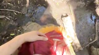 Camper finds an elf in the forest and resolves to convince her to have sex behind a tree