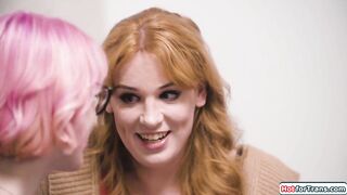 T-girl couple test the bed before buying
