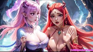 VIDEO, The queen ask 2 cuties for Kiss and bouncing breast, Ai animation