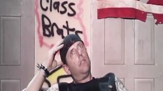 Blue Haired MILF Gags Hard on Shackled Dude's Knob