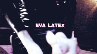 Hawt female-taskmaster Eva Latex play with a rod CBT toys S&M kink femdom fetish MILF mature mistress golden-haired