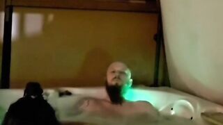 Hottub fucking outside in public on holiday. Trying not to get caught by the neighbours