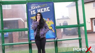 Hotty brunette sweetheart Lucia Love pissing in public