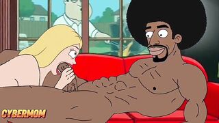 Black Plumber Screws Married Housewife While Cuckold Husband Cooks BBQ. Cartoon RimJob