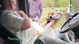 Inside a truck at a rest area – spontaneous gay encounter