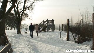 Slutty snow teen fucks grandpas dick