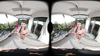 VR Bangers: three Big-ass Brunettes Deepthroat Your Knob in An Outdoor Fitness Foursome - VR Porn