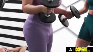 OOPSIE - two Babes Distract Nicole Aria's Gym Session Turning Into Shemale hentai 3-some Cum Fest