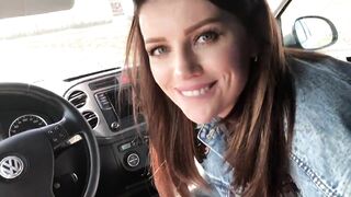 This hottie loves to suck schlong in the car and eat cum