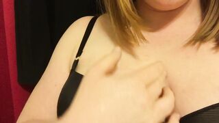 Lewd Redhead Sucks Her Own DD Melons