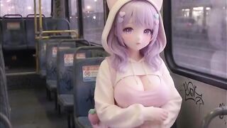 Shy kawaii anime gal, alone on public bus