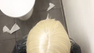 Golden-haired cutie fucked loud in public bathroom