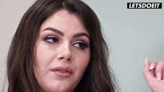 Big-Tit Golden-haired and Curvy Italian Both Compete to Deepthroat His Schlong at the Office
