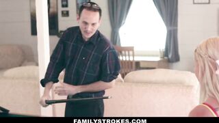 Teen stepdaughter Marsha May and her stepdad play undress pool