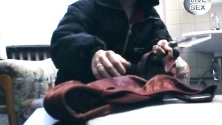 Brunette Slides Glass Sex-toy Deep in Juicy Pussy