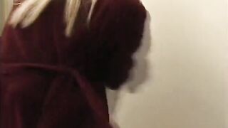 A lewd golden-haired bombshell sucks a hard schlong and lets him poke in her butt