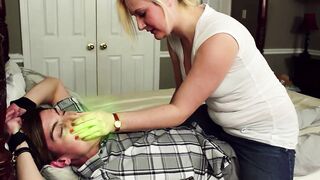 Experienced golden-haired is giving a handjob to a younger dude, to make him explode from pleasure