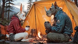 Brawny Rhino Fucks Cute Yiff Femboy in a Camping Tent