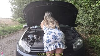 Stranger caught me with car breakdown and helps me out for ass fucking