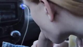 Pretty teen gives a hot POV blowjob in the car!