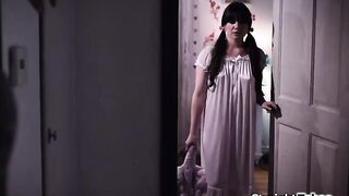 Stepdaughter Alison Rey invites her stepdad into her room.He kisses the small teen and licks her hairless pussy.The brunette deepthroats and is banged