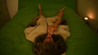 sexy amateur masturbating and moan on the daybed wearing fur coat