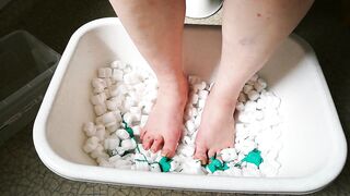 Pleasure with packing peanuts and green paint