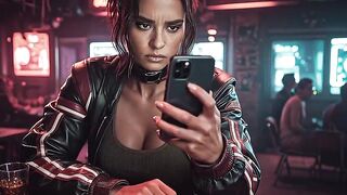 AI-generated Panam Palmer takes rough public sex at the bar while thick cum drenches her face