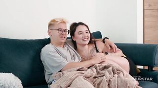 Step Sis Gives Her Step Brother a Secret Blow job-sex Underneath the Blanket During the time that His Girlfriend Watches the Video