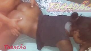 Hot milk on the black woman's ass
