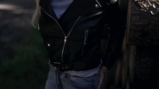 Outdoor Blow job-sex in the Forest in Levis Jeans and Leather Jacket