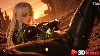 Nice-looking girl in futuristic costume was fucked by enemies against the backdrop of ruins [AI]