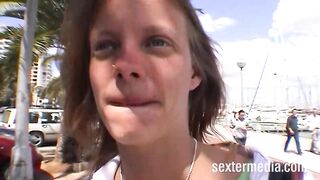 Wicked cutie is spreading her legs wide open for a stranger, who wants to touch her pussy