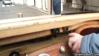 Czech mature woman with red hair and big bazookas got down and filthy with a younger dude