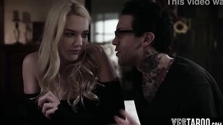 Tiny golden-haired teen silences her peeping pervert neighbor with rough sex