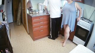 manual stimulation of my schlong before ejaculation in the morning in the kitchen