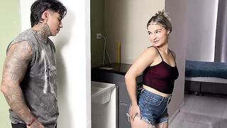 He caught me: my roommate caught me in the washing machine and we ended up having sex