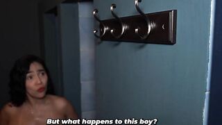 What are you doing?! - Big-bootied stepmother has to come out of the bathroom moist after her stepson takes her towel