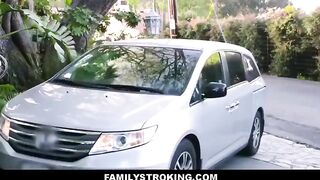 FamilyStroking - Cute Skinny Teen Step Daughter Orgasms During Sex With Big Dong Step Dad After Convincing Him For New Convertible