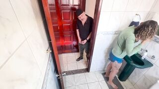 A relative rubs against his step-niece in the bathroom.